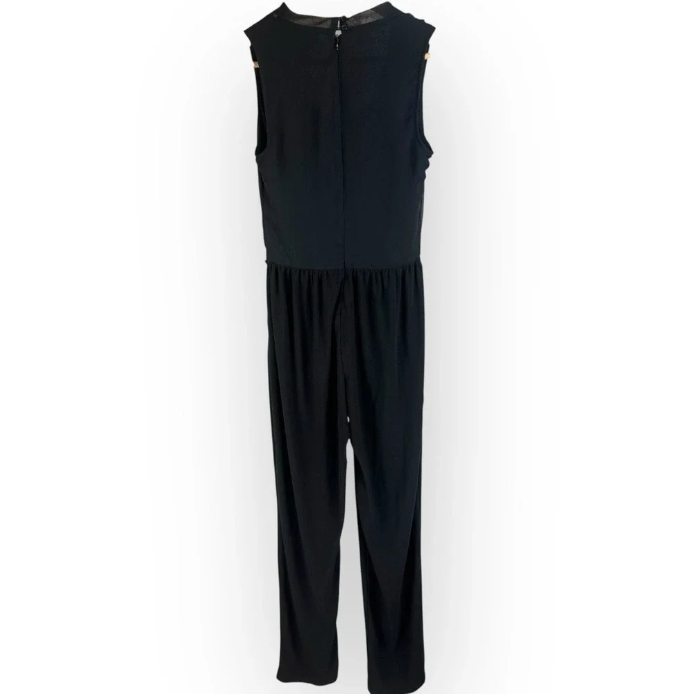 bar III Black Sleeveless Draped Faux Wrap Jumpsuit Elastic Waist‎ XS